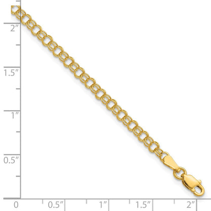 14k Yellow Gold 3.5mm Solid Double Link 7 inch Charm Bracelet