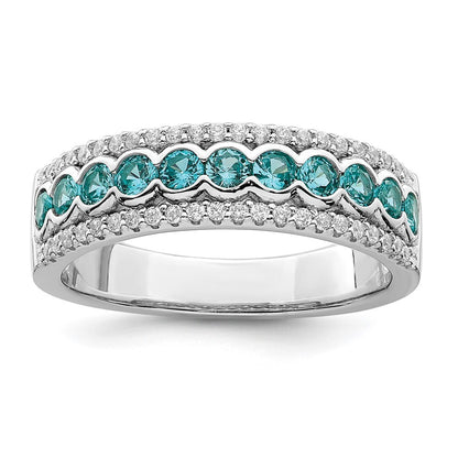 Sterling Silver Rhodium plated Aqua & White CZ Band Size 6