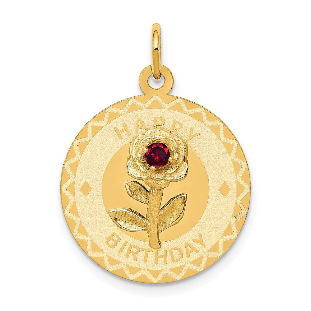 14k Yellow Gold HAPPY BIRTHDAY Disc Charm with Cubic Zirconia Flower