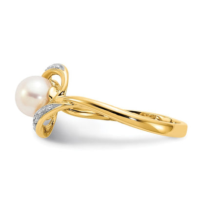 14K Yellow Gold Diamond and FW Cultured Pearl Ring