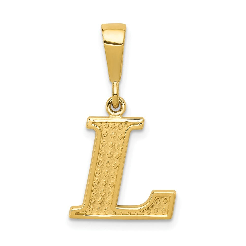 14k Yellow Gold Textured Initial L Charm Pendant for Women