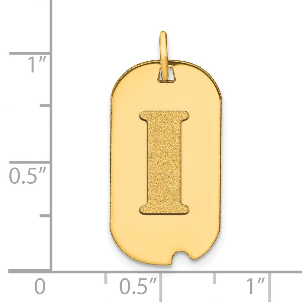 14k Yellow Gold Polished Letter I Initial Dog Tag Pendant for Women