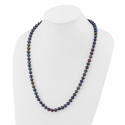 14k Yellow Gold 7-8mm Black Freshwater Cultured Pearl 24 inch Necklace