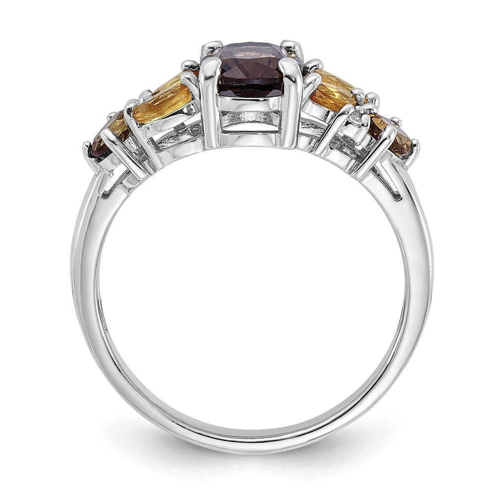 Sterling Silver Rhodium Smoky and Whiskey Quartz Citrine White Topaz Ring