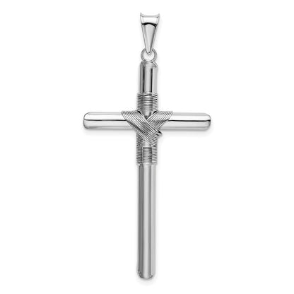 14K White Gold w Center Wrap Tube Cross Pendant