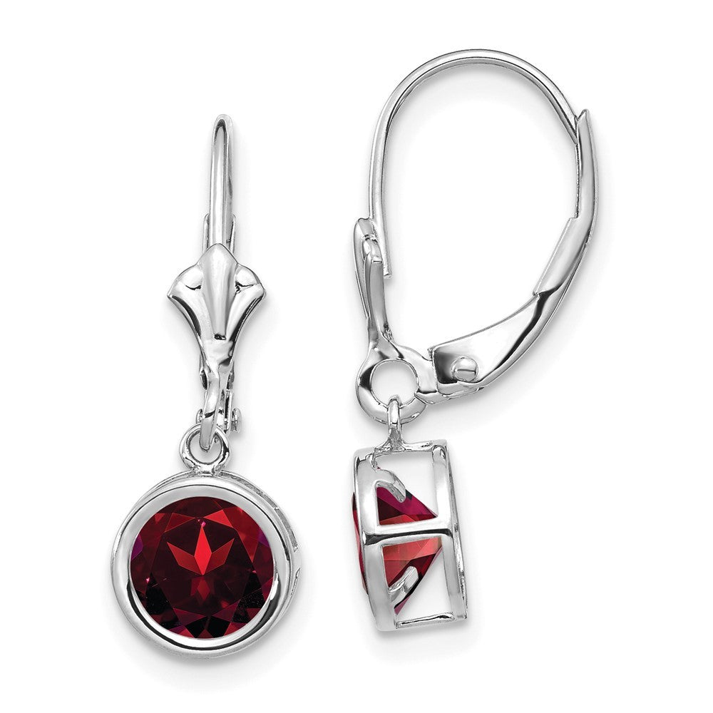 14k White Gold 6mm Garnet Drop Dangle Earrings