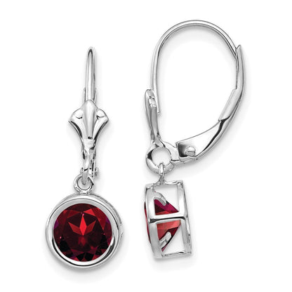 14k White Gold 6mm Garnet Drop Dangle Earrings
