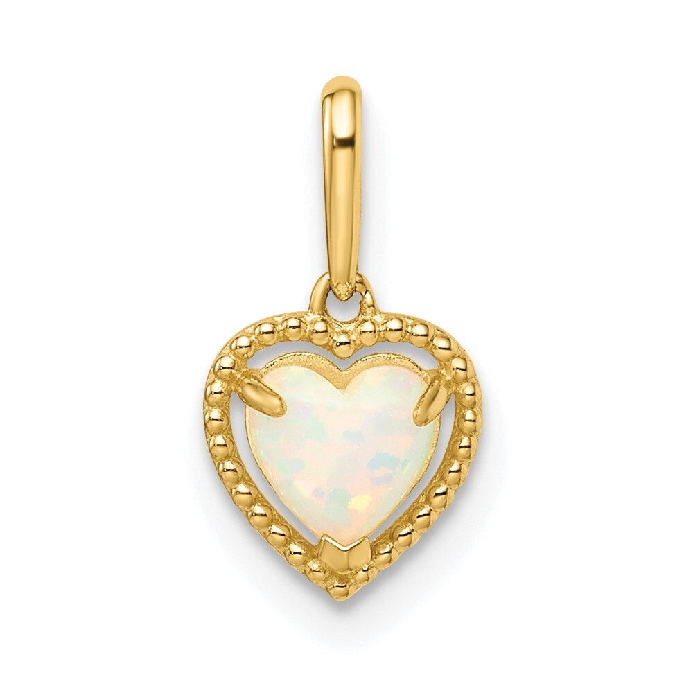 14k Yellow Gold Lab Created Opal Heart Pendant for Women