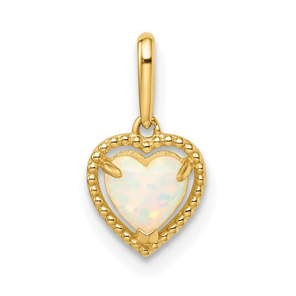 14k Yellow Gold Lab Created Opal Heart Pendant for Women