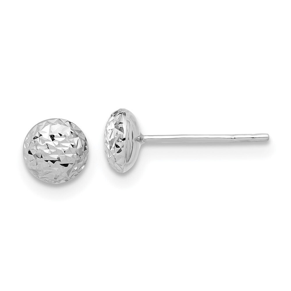 14K White Gold Polished and Diamond-cut 5.5mm Button Stud Earrings
