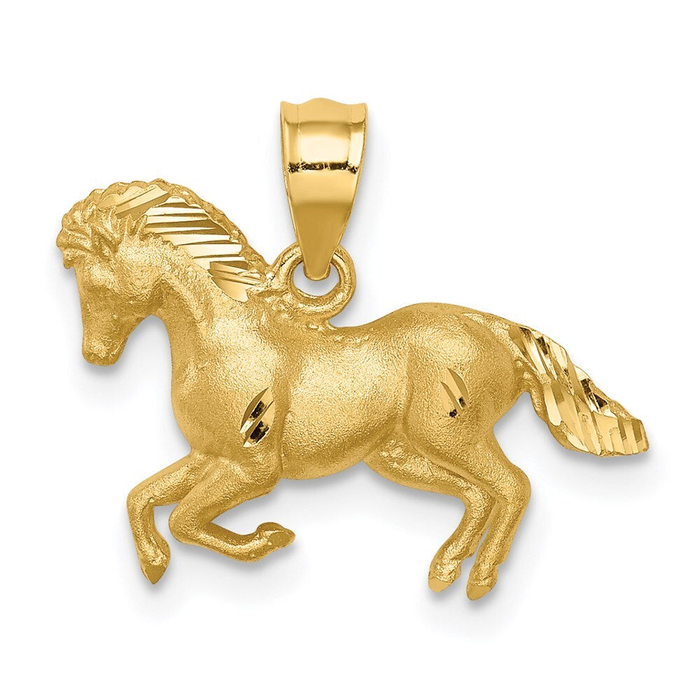 14k Yellow Gold Brushed and Diamond-cut Horse Pendant for Women