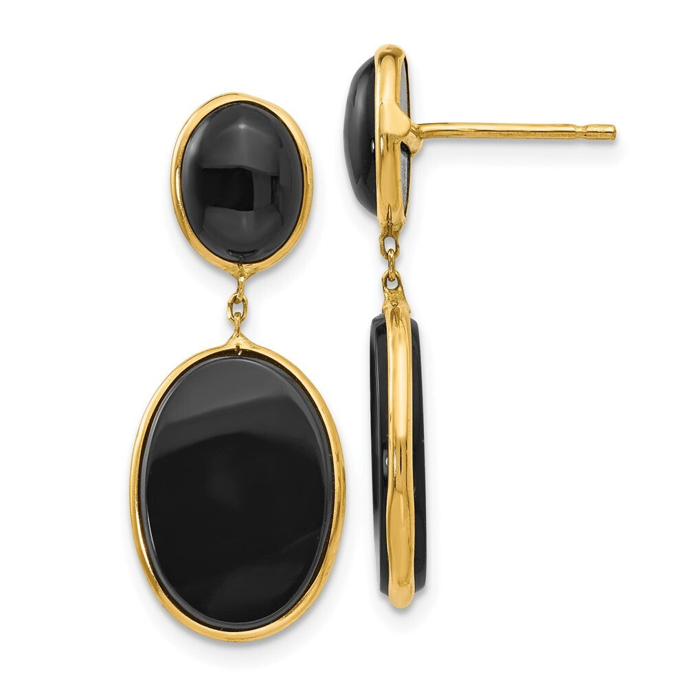 14k Yellow Gold Onyx Oval Dangle Earrings Gift for Women