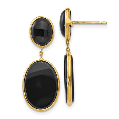 14k Yellow Gold Onyx Oval Dangle Earrings Gift for Women