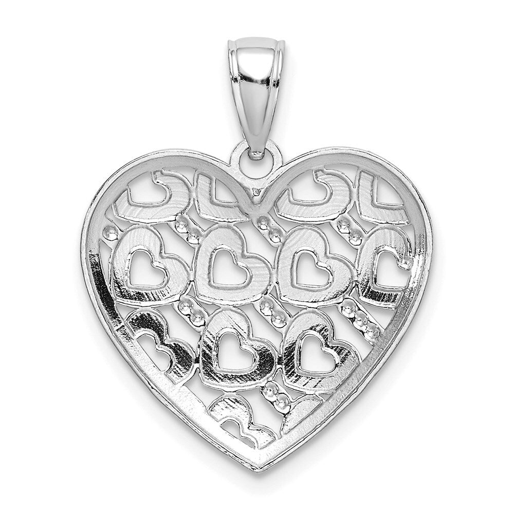 14k White Gold Diamond-cut Heart Pattern On Heart Charm Pendant for Women