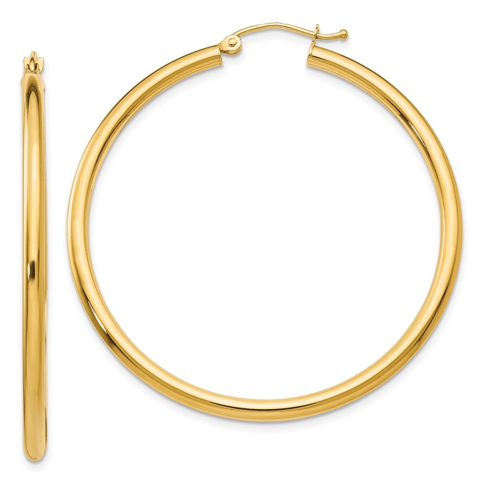 14k Yellow Gold Polished 2.5mm Lightweight Tube Hoop Earrings