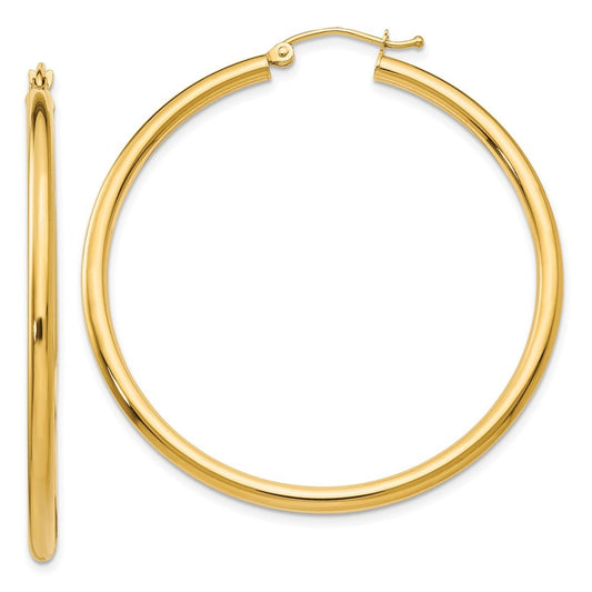 14k Yellow Gold Polished 2.5mm Lightweight Tube Hoop Earrings