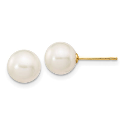 14k Yellow Gold 7-8mm White Round Freshwater Cultured Pearl Stud Earrings