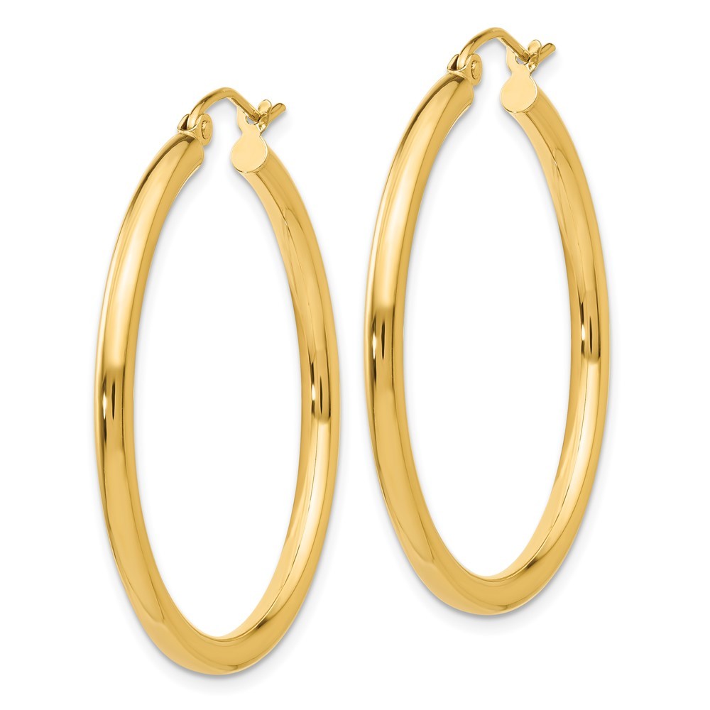 14k Yellow Gold Polished 2.5mm Lightweight Tube Hoop Earrings