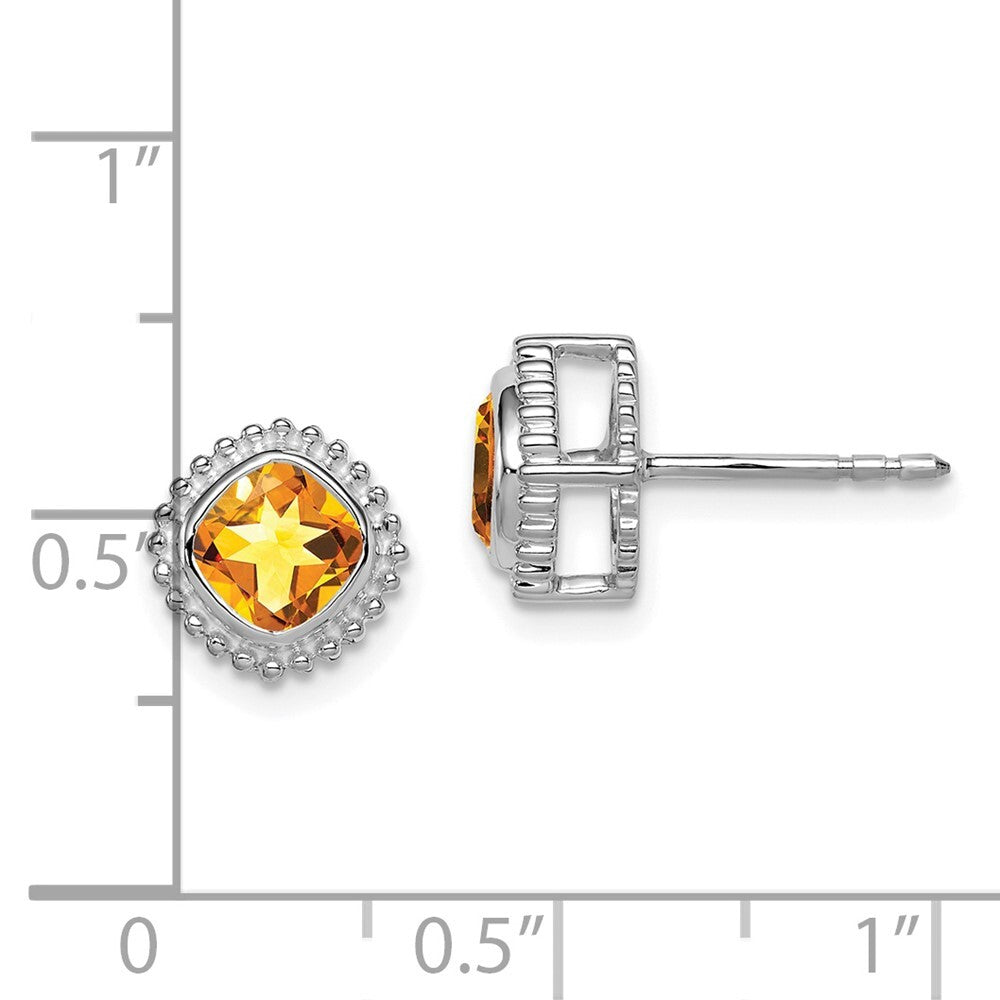 14k White Gold Cushion Citrine Stud Earrings