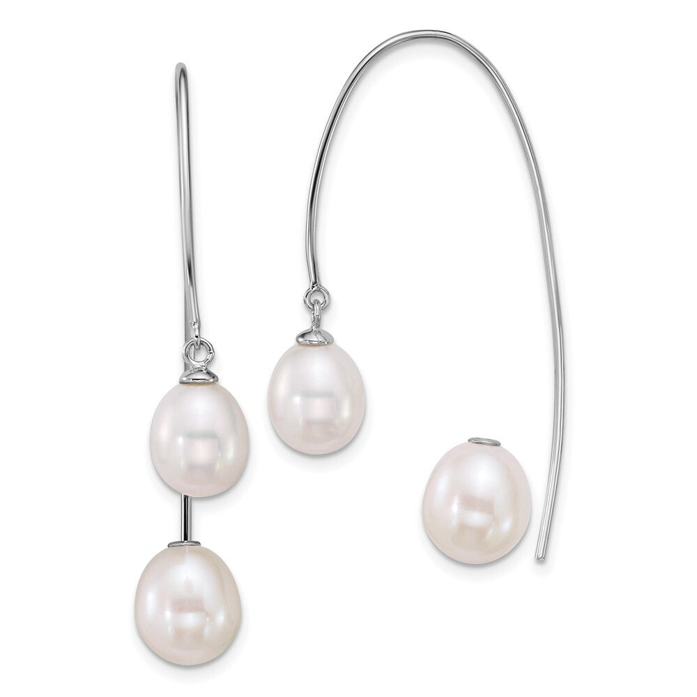 Sterling Silver White Teardrop Cultured Pearl Front & Back Threader Earrings