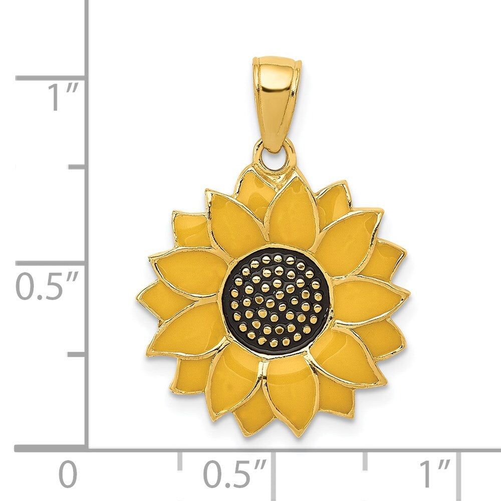 14k Yellow Gold Enameled Yellow Sunflower Pendant for Women