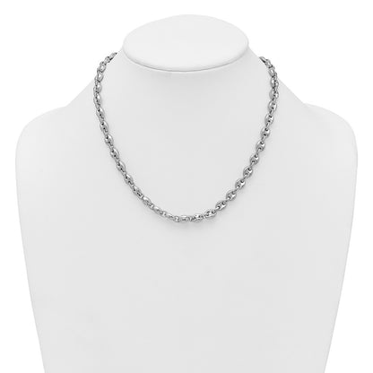 Sterling Silver Rhodium-plated Polished 7mm Puffed Mariner Link 18 inch Necklace