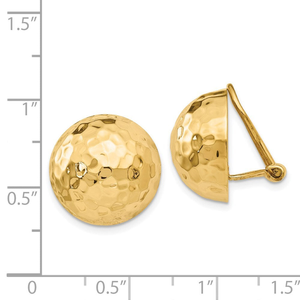 14k Yellow Gold Omega Clip 16mm Hammered Non-pierced Stud Earrings