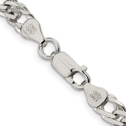 Sterling Silver 6.25mm 6 Side Diamond-Cut Flat Double Curb Chain Necklace