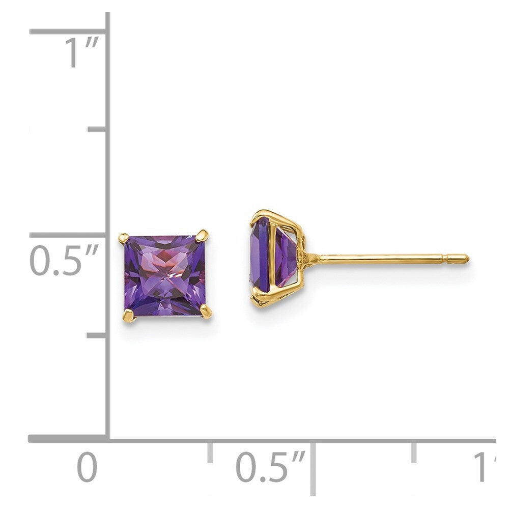 14k Yellow Gold Amethyst 5mm Square Stud Earrings Gift for Women