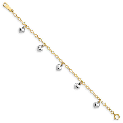 14k Two-tone Polished Dangle Heart Baby Bracelet