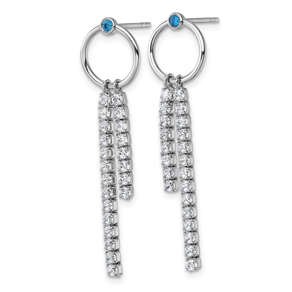Sterling Silver Blue and CZ Circle with 2 Drops Dangle Earrings