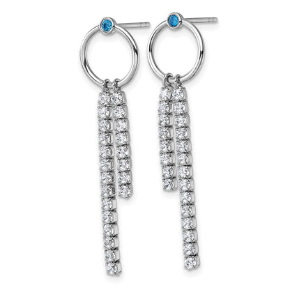 Sterling Silver Blue and CZ Circle with 2 Drops Dangle Earrings