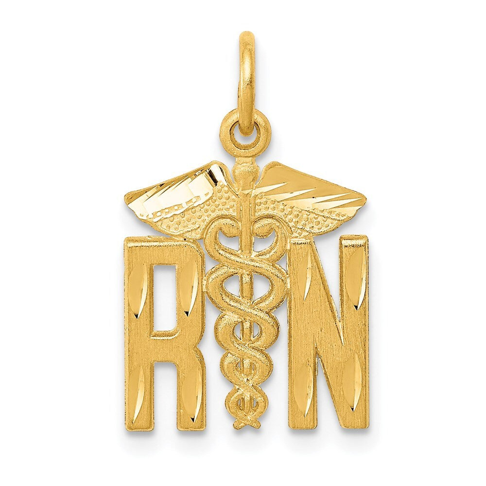 14k Yellow Gold RN Nurse Charm Pendant for Women