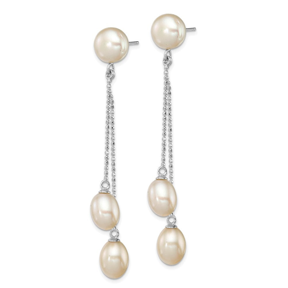 Sterling Silver 6-9mm Rice and Button Cultured 3-Pearl Post Dangle Earrings