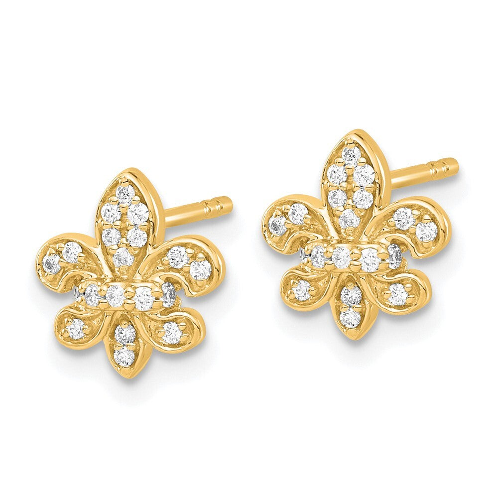 14k Yellow Gold Diamond Fleur de Lis Stud Earrings