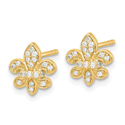 14k Yellow Gold Diamond Fleur de Lis Stud Earrings