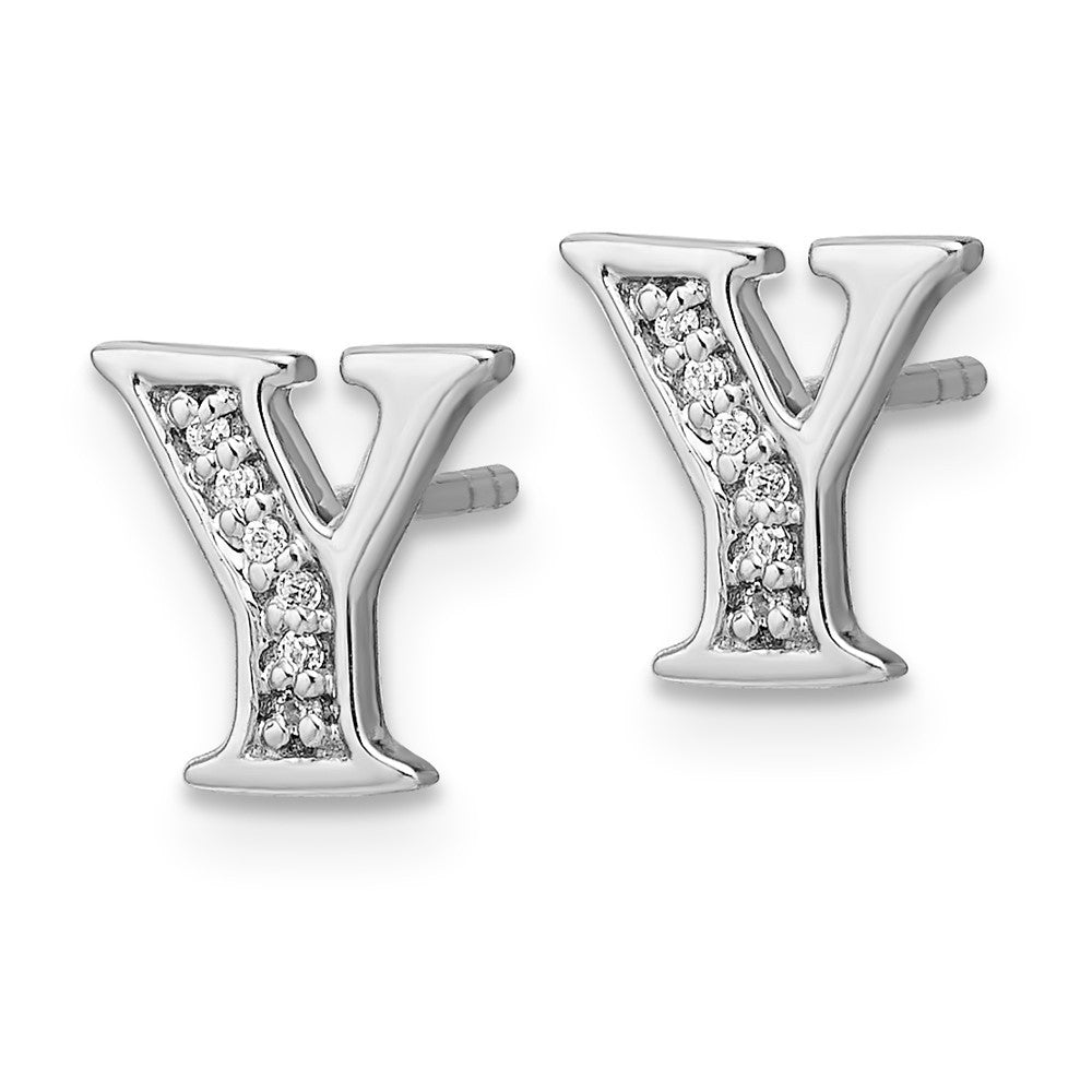 14k White Gold Diamond Initial Y Earrings
