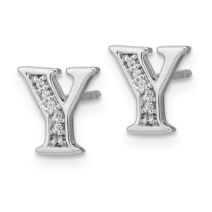 14k White Gold Diamond Initial Y Earrings