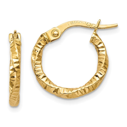 14k Yellow Gold Polished and Textured Hoop Earrings