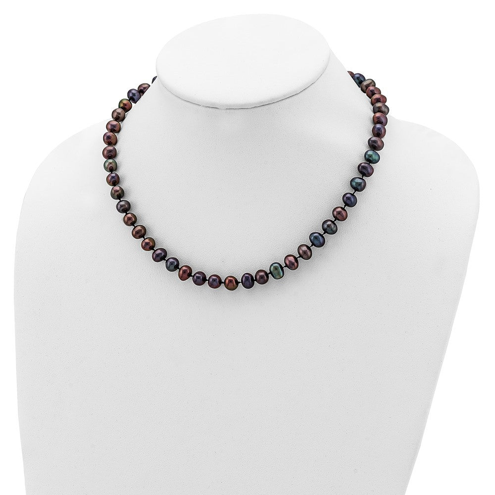 Sterling Silver Rhodium-plated 7-8mm Black Cultured Pearl Necklace 18"