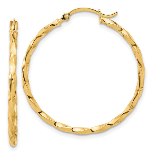 14k Yellow Gold Polished and Twisted 1.8mm Hoop Earrings