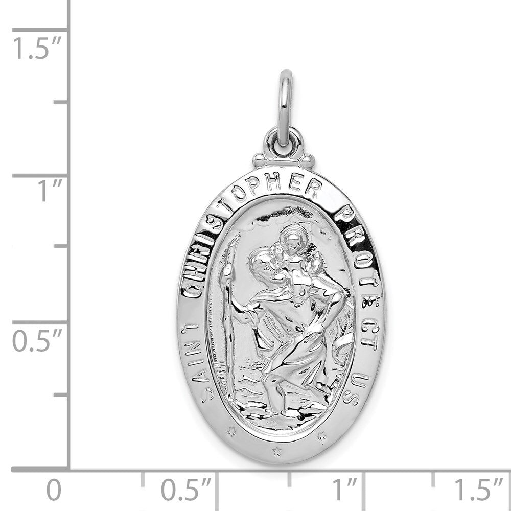 Sterling Silver Rhodium-plated Saint Christopher Medal Pendant