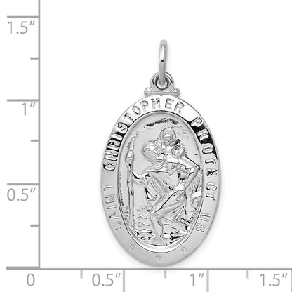 Sterling Silver Rhodium-plated Saint Christopher Medal Pendant