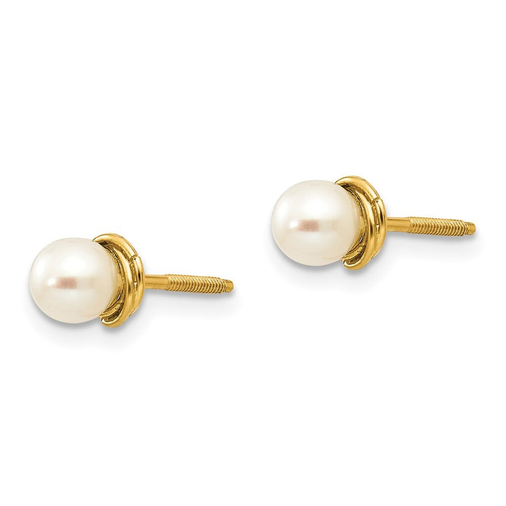 14k Yellow Gold 4-5mm Semi-round FW Cultured Pearl Love Knot Stud Earrings