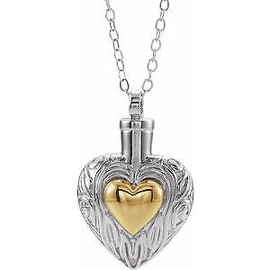 Sterling Silver 14k Yellow Gold Gold-Plated Heart Ash Holder 18" Necklace