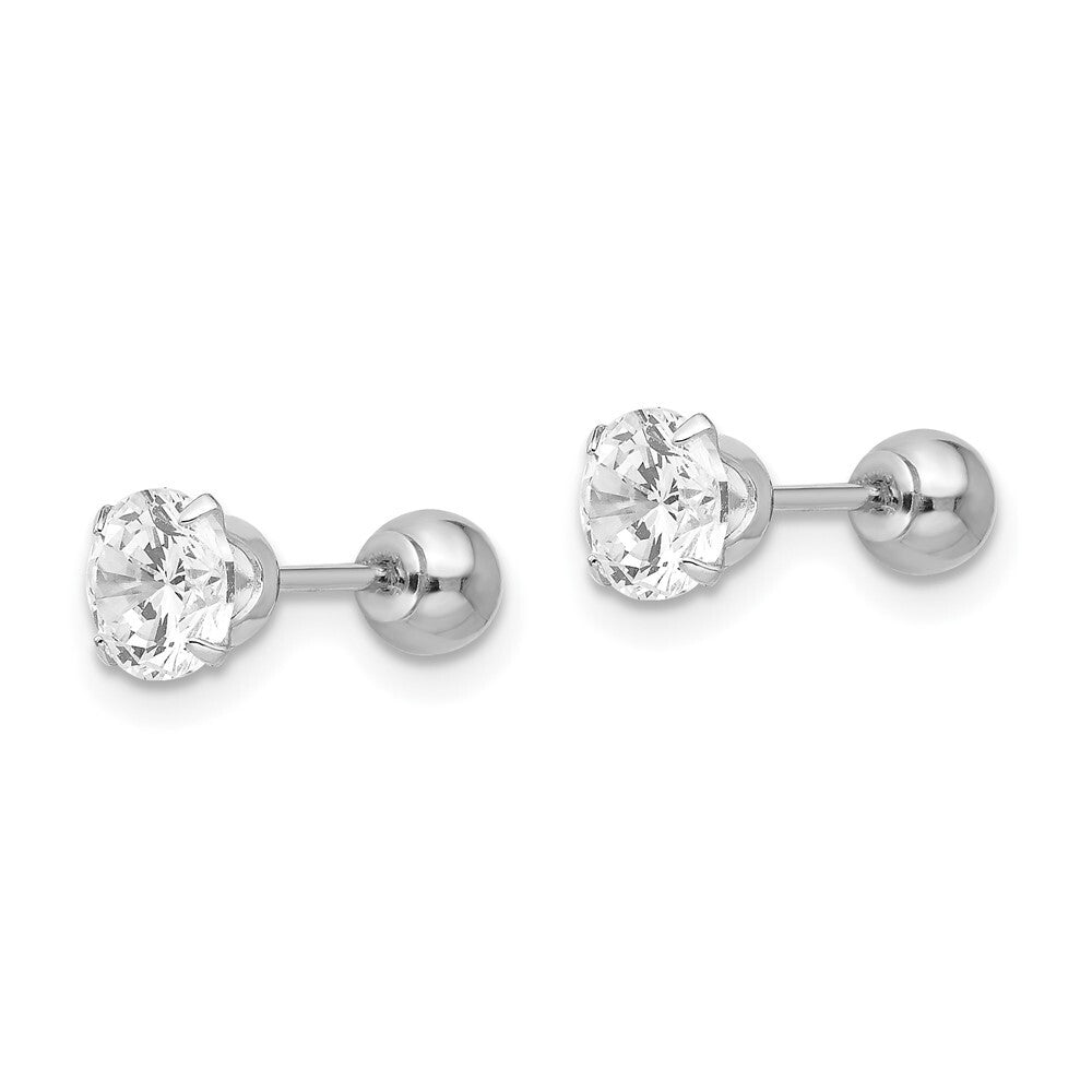 14k White Gold 5mm Cubic Zirconia and 4mm Ball Reversible Stud Earrings