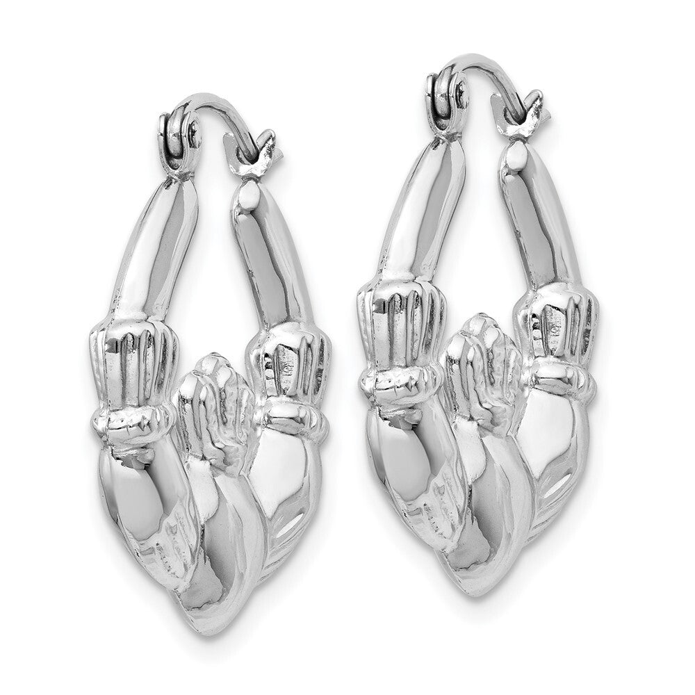 14k White Gold Claddagh Hoop Earrings Gift for Women