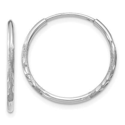 14K White Gold 1.25mm Diamond-cut Endless Hoop Earring Gift for Women
