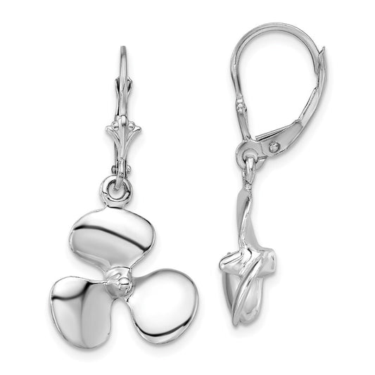 Sterling Silver Rhodium-Plated Polished 3D Propeller Leverback Earrings