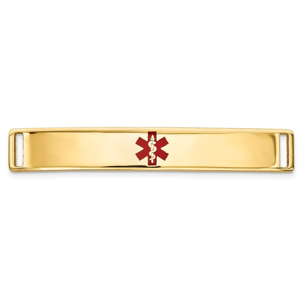 14k Yellow Gold 35x6mm Centered Red Epoxy Enameled Medical ID Plate # 818